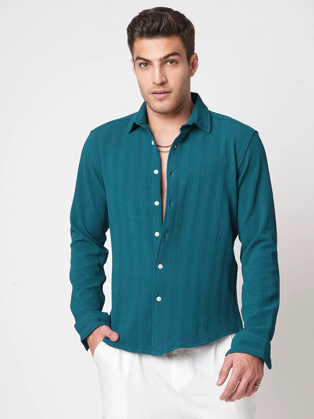 Teal Blue Textured Shirt - Image 5