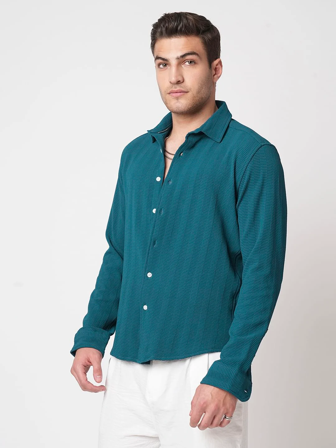 Teal Blue Textured Shirt - Image 6