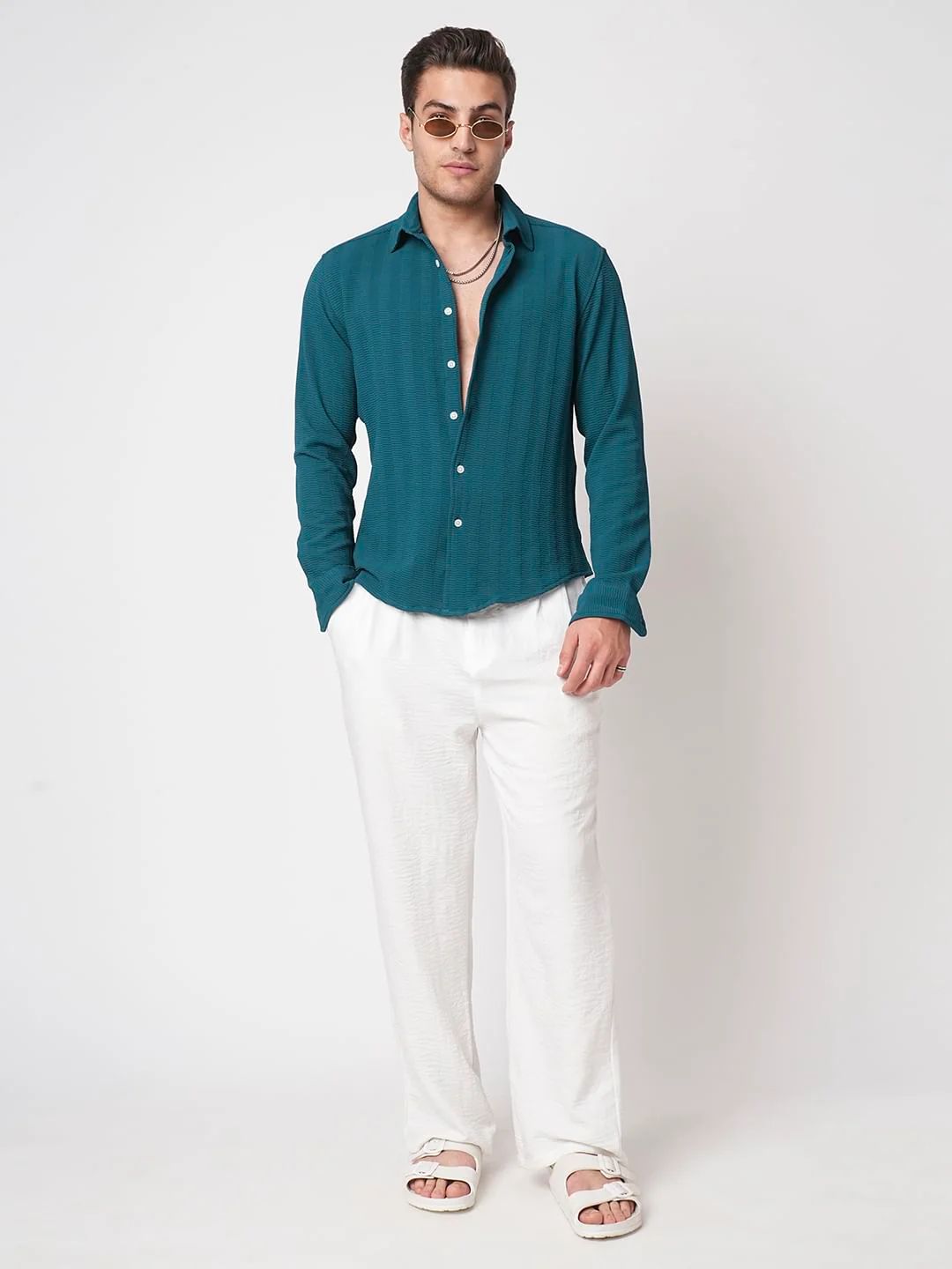 Teal Blue Textured Shirt - Image 8