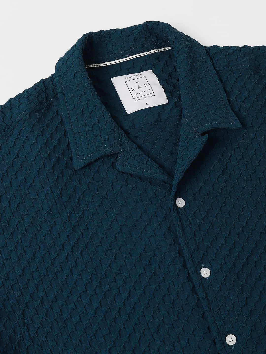 Teal Embossed Patterned Oversized Shirt - Image 3
