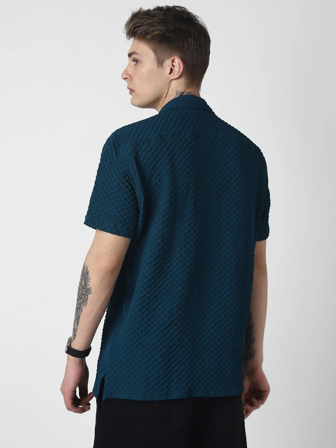 Teal Embossed Patterned Oversized Shirt - Image 7