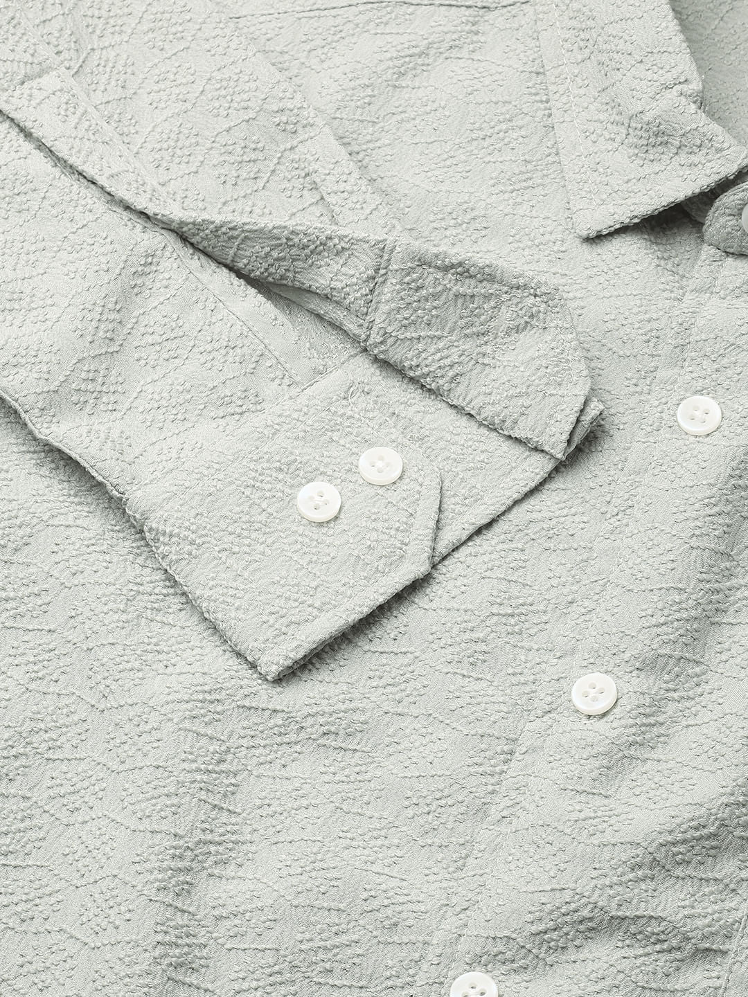 Wavy Textured Sage Green Jacquard Shirt - Image 4