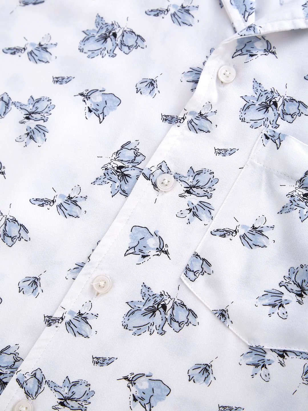 White Floral Printed Notch Collar Oversized Shirt - Image 3