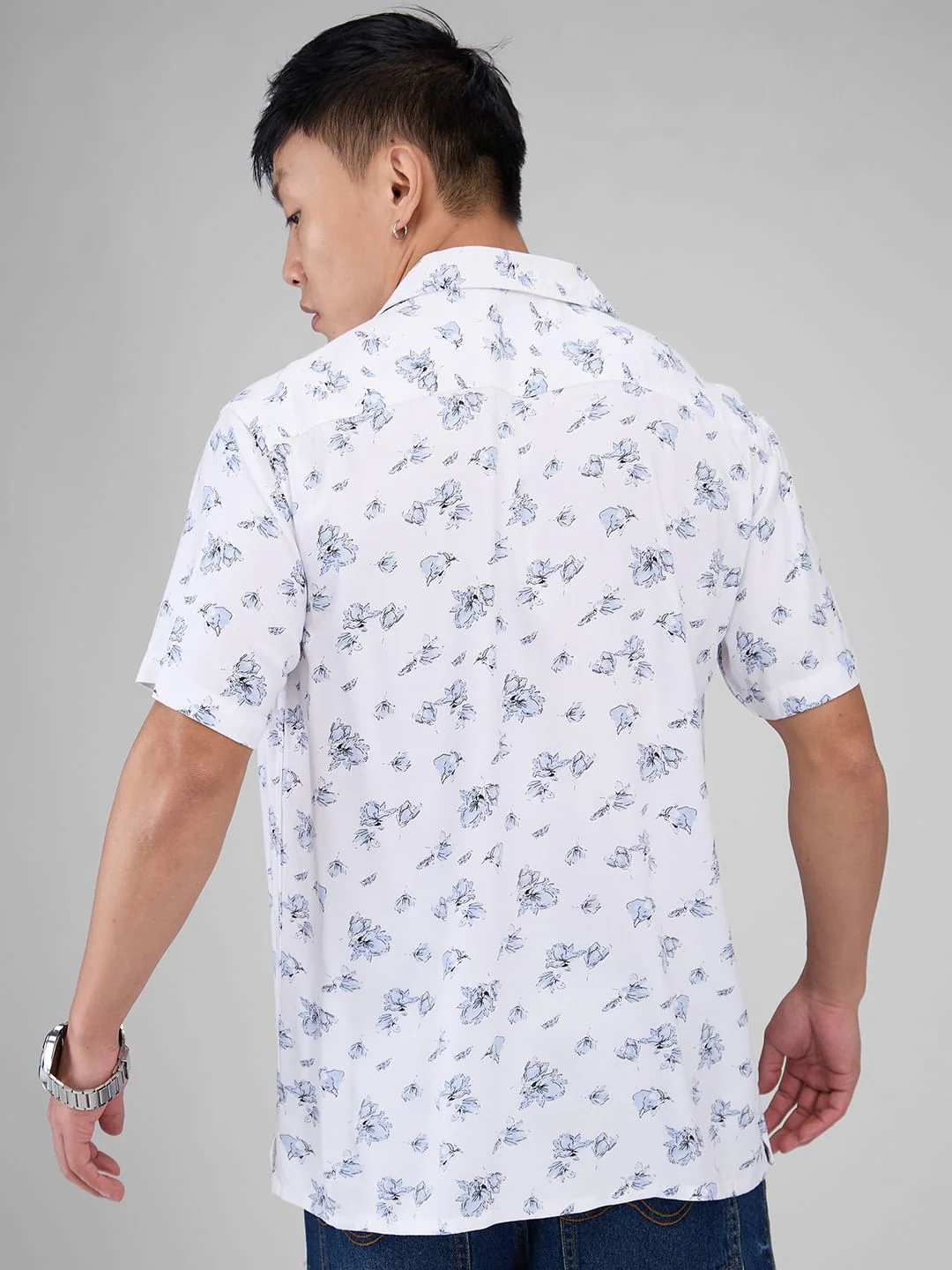 White Floral Printed Notch Collar Oversized Shirt - Image 7
